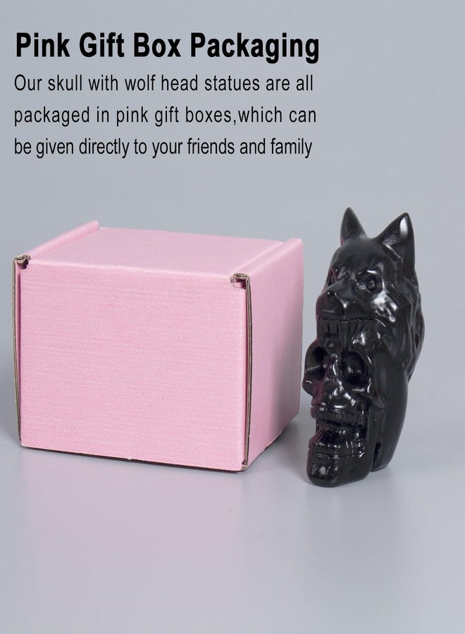 Ytbeoxk 2.17 Inch Crystal Skull with Wolf Head Figurine Decor, Black Obsidian Skull with Wolf Head Statue Decor for Home Office Desk, Hand Carved Healing Crystal Animal Statues Gifts for Women Men - Image 5